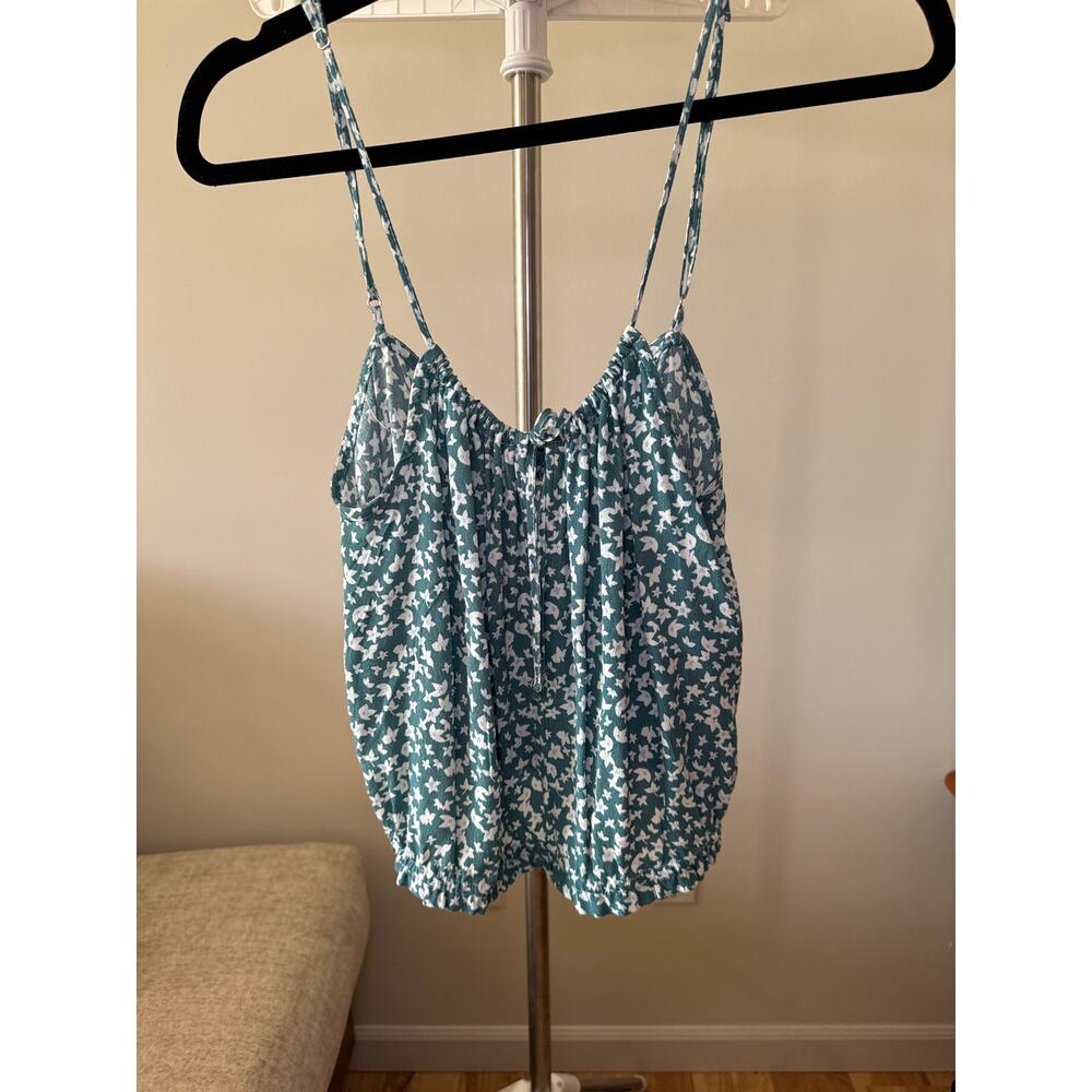 Weekend Top Los Angeles Women's Green Floral Print Tie Front Size Large
